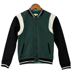 Catimini Boys Varsity Jacket Green White Black Thick Pockets Snap Front Size 12